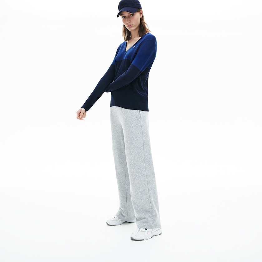 Suéteres Azul Marinho Azuis Feminino Lacoste Colorblock Cotton V-neck XV3-79787U8