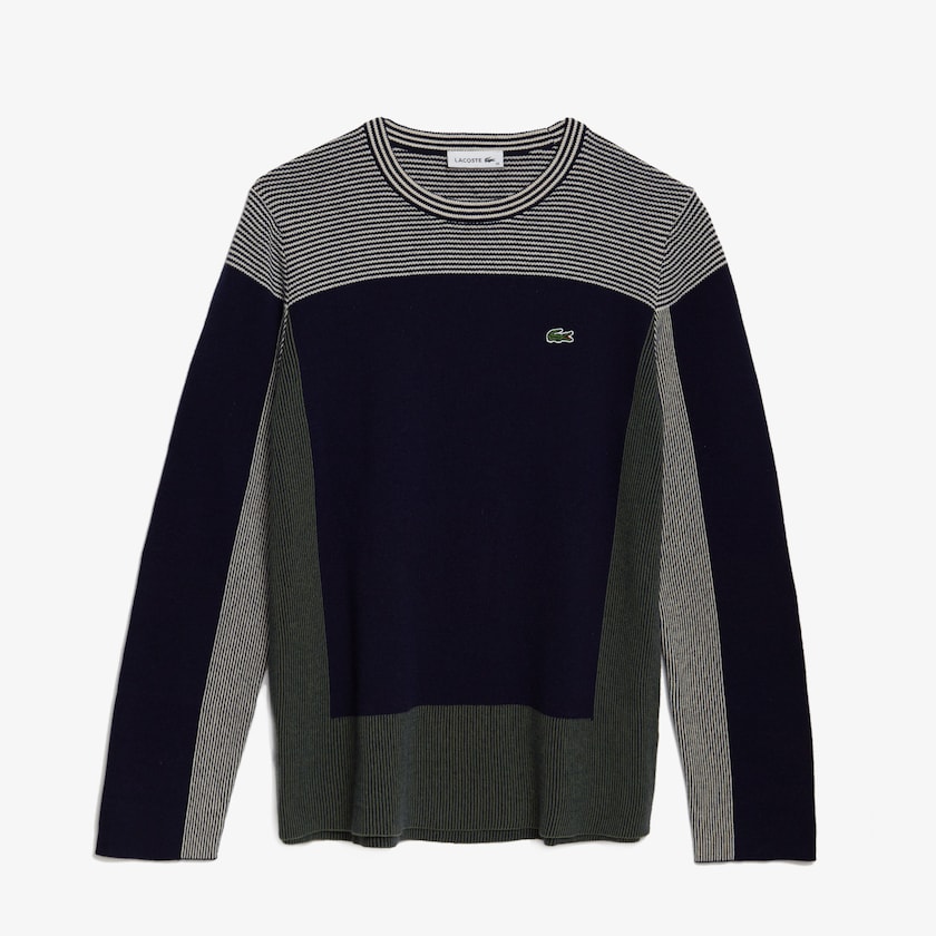 Suéteres Azul Marinho Azuis Caqui Verdes Bege Feminino Lacoste Colorblock Knit Crew Neck CB1-76417M5