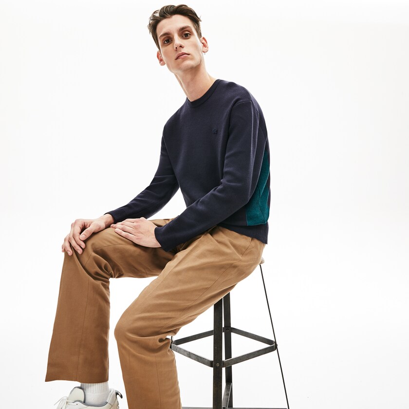 Suéteres Azul Marinho Azuis Masculino Lacoste Contrast Effects Knit QH0-06500X3