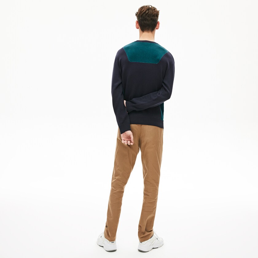 Suéteres Azul Marinho Azuis Masculino Lacoste Contrast Effects Knit QH0-06500X3