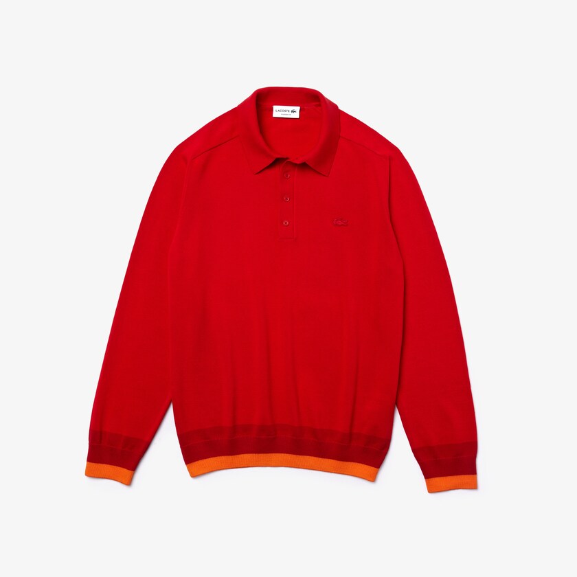 Suéteres Vermelhas Vermelhas Escuro Vermelhas Masculino Lacoste Contrast Striped Polo Collar Organic Cotton NK5-01840D4