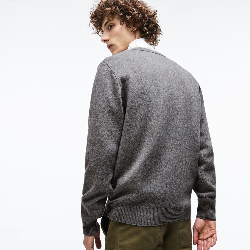 Suéteres Cinzentas Verdes Azuis Branco Masculino Lacoste Crew Neck Alpine Print Wool And Cotton Jacquard JK0-97599Y3
