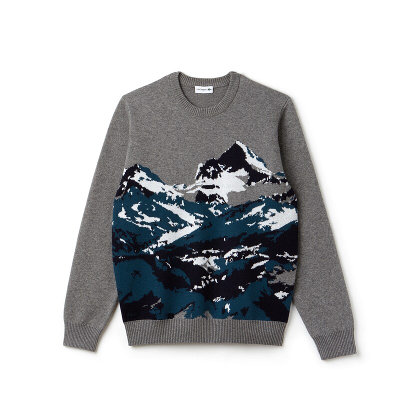 Suéteres Cinzentas Verdes Azuis Branco Masculino Lacoste Crew Neck Alpine Print Wool And Cotton Jacquard JK0-97599Y3