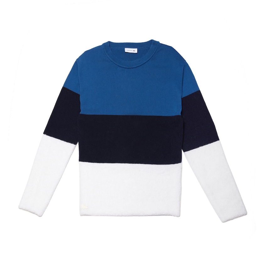 Suéteres Branco Azul Marinho Azuis Feminino Lacoste Crew Neck Colorblock Cotton, Mohair And Wool Jersey EK9-55165F5