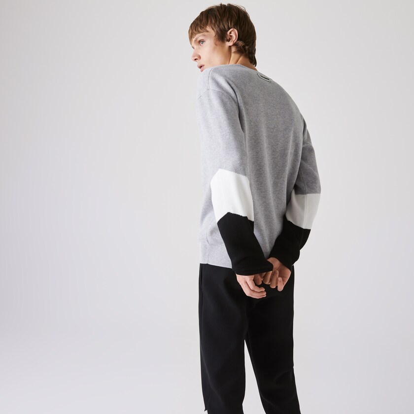 Suéteres Cinzentas Branco Pretas Masculino Lacoste Crew Neck Colorblock Cotton LQ6-96949H5