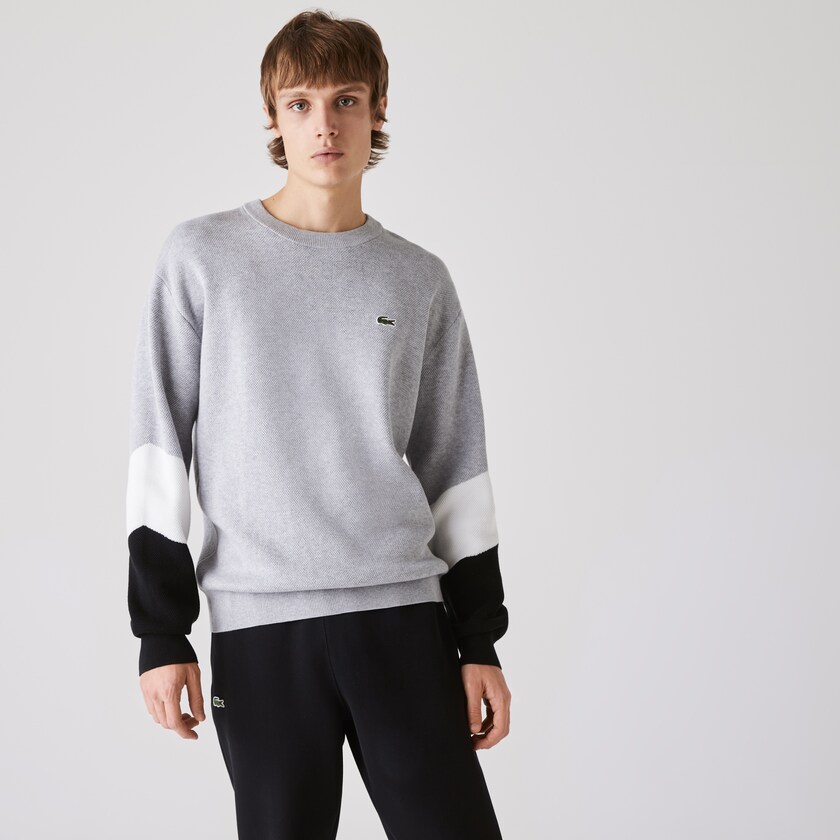 Suéteres Cinzentas Branco Pretas Masculino Lacoste Crew Neck Colorblock Cotton LQ6-96949H5