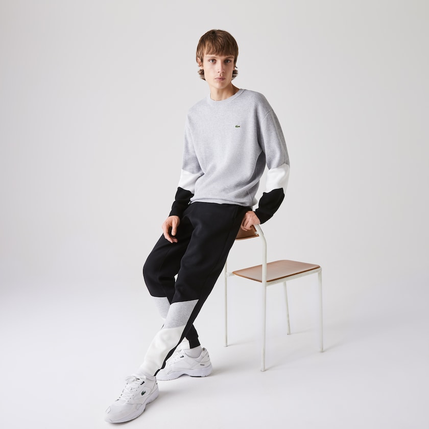 Suéteres Cinzentas Branco Pretas Masculino Lacoste Crew Neck Colorblock Cotton LQ6-96949H5