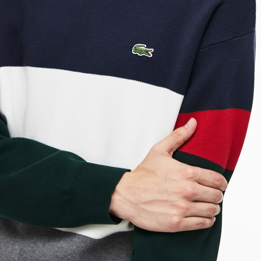 Suéteres Cinzentas Branco Azuis Vermelhas Verdes Masculino Lacoste Crew Neck Colorblock Flat Ribbed Cotton ZK3-45494F8