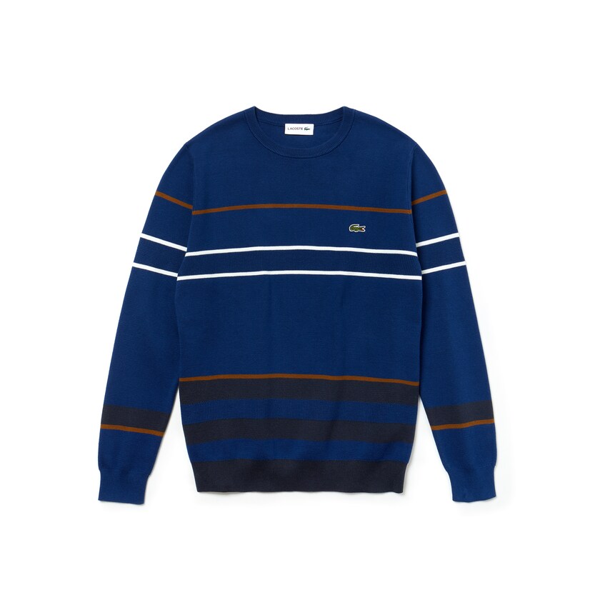 Suéteres Azul Marinho Azuis Azuis Marrom Branco Masculino Lacoste Crew Neck Multicolor Striped Milano Cotton YR1-45344U1