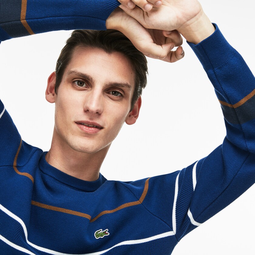 Suéteres Azul Marinho Azuis Azuis Marrom Branco Masculino Lacoste Crew Neck Multicolor Striped Milano Cotton YR1-45344U1