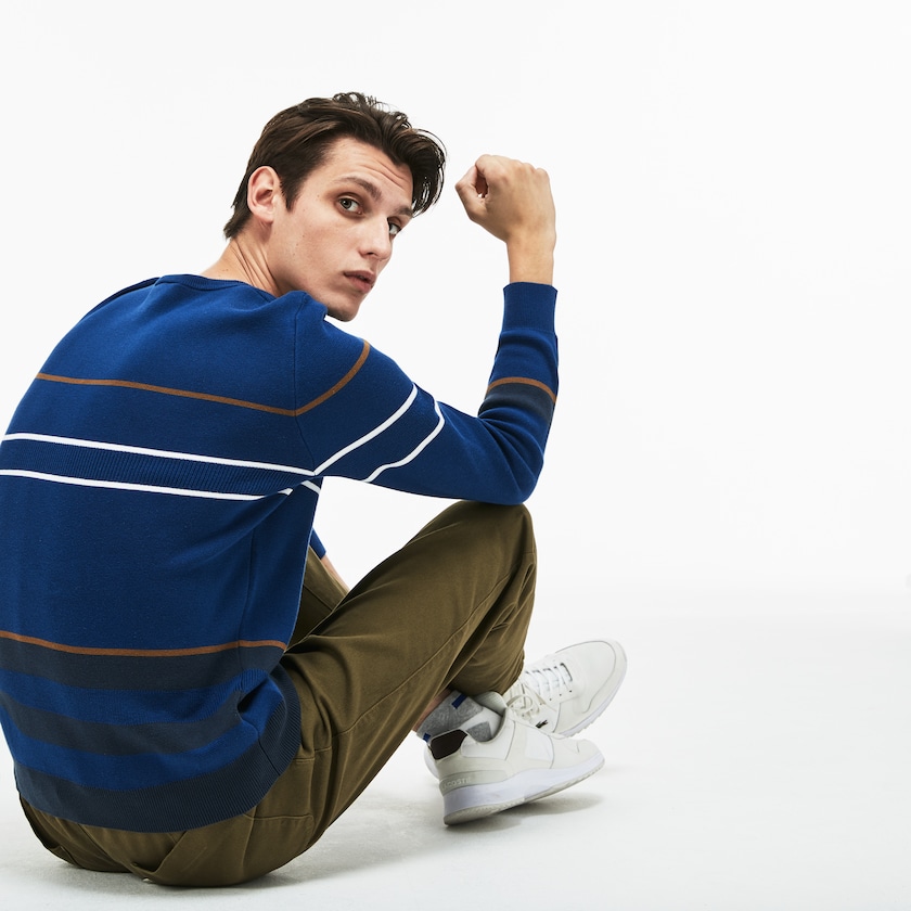 Suéteres Azul Marinho Azuis Azuis Marrom Branco Masculino Lacoste Crew Neck Multicolor Striped Milano Cotton YR1-45344U1