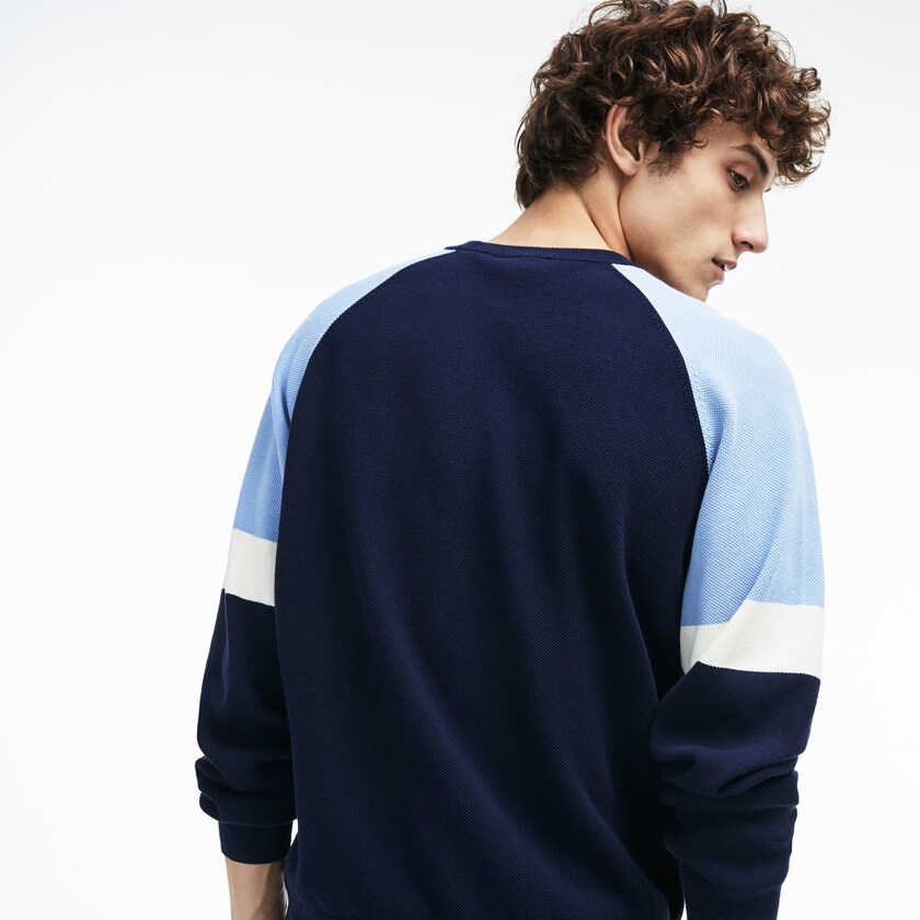Suéteres Azul Marinho Azuis Branco Luz Azuis Masculino Lacoste Crew Neck Raglan Sleeved OQ2-25612Z9