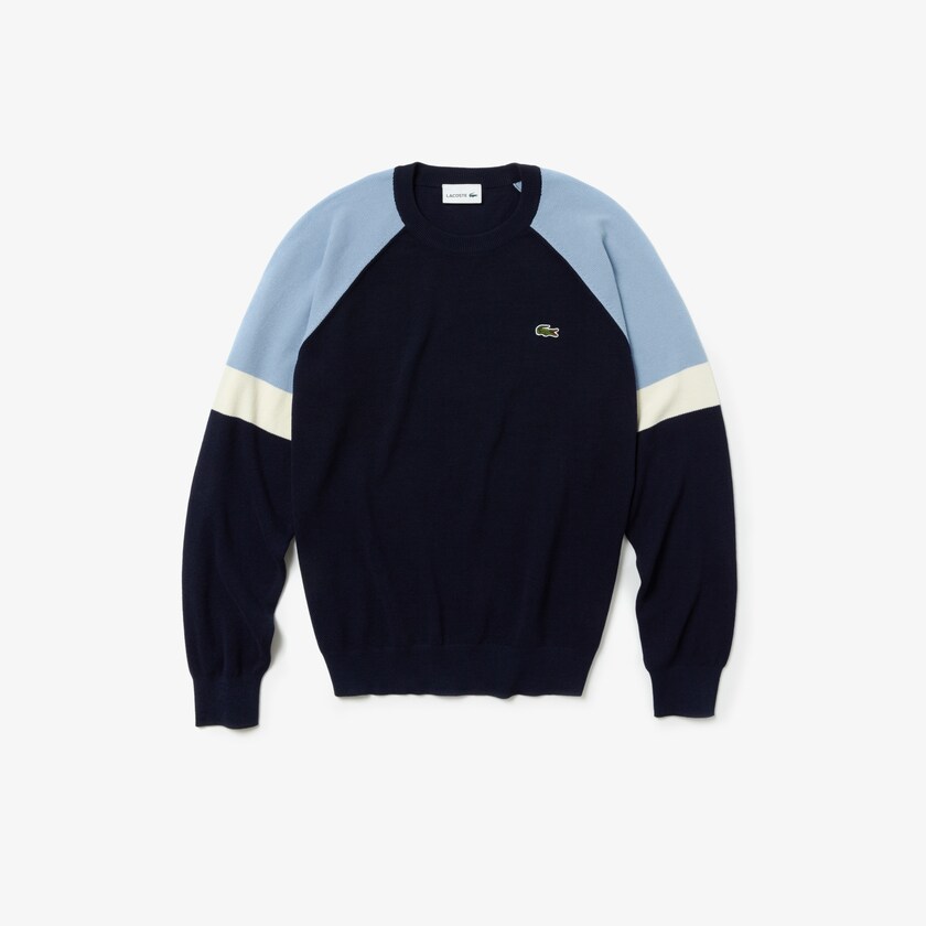 Suéteres Azul Marinho Azuis Branco Luz Azuis Masculino Lacoste Crew Neck Raglan Sleeved OQ2-25612Z9
