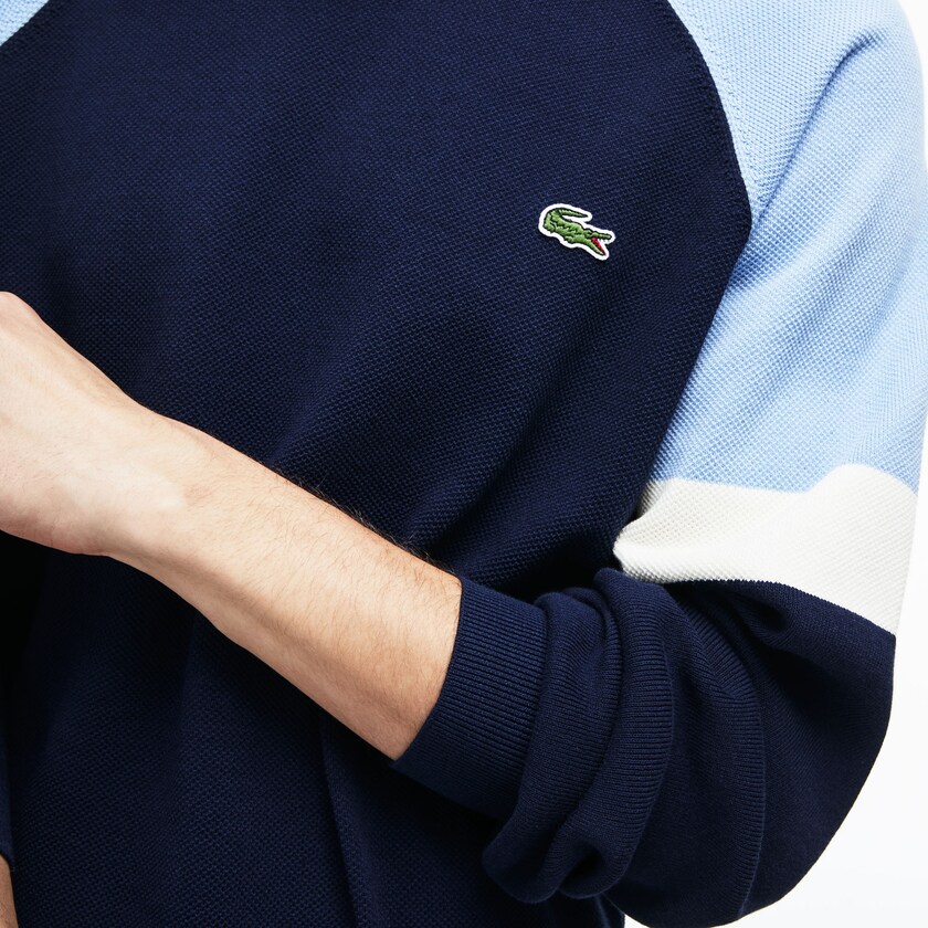 Suéteres Azul Marinho Azuis Branco Luz Azuis Masculino Lacoste Crew Neck Raglan Sleeved OQ2-25612Z9