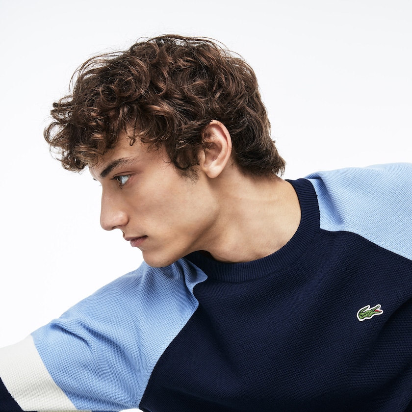 Suéteres Azul Marinho Azuis Branco Luz Azuis Masculino Lacoste Crew Neck Raglan Sleeved OQ2-25612Z9