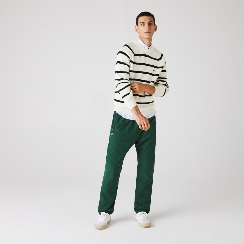 Suéteres Branco Azul Marinho Azuis Masculino Lacoste Crew Neck Striped Ribbed Wool SD4-31763R9