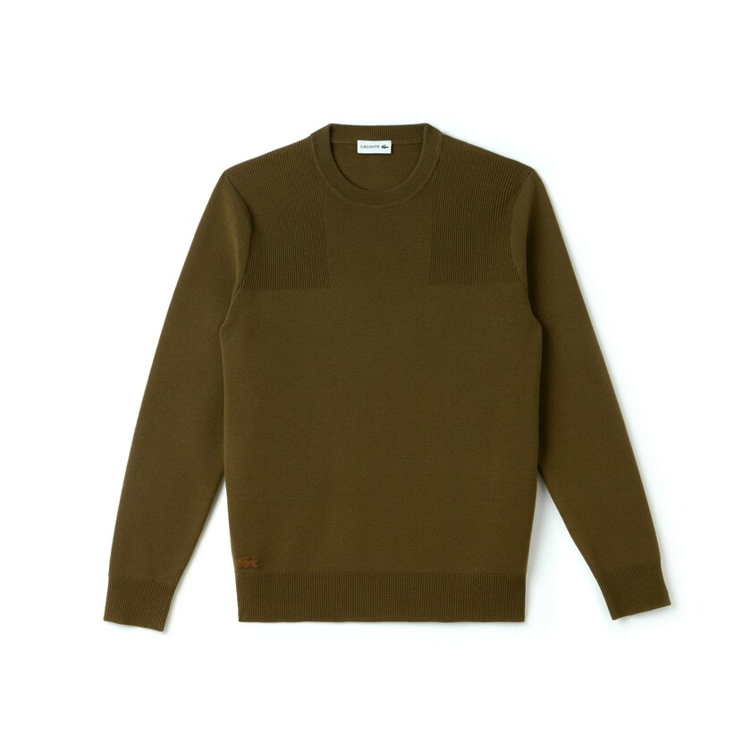 Suéteres Bege Masculino Lacoste Crew Neck Technical Knit MP3-61416O1