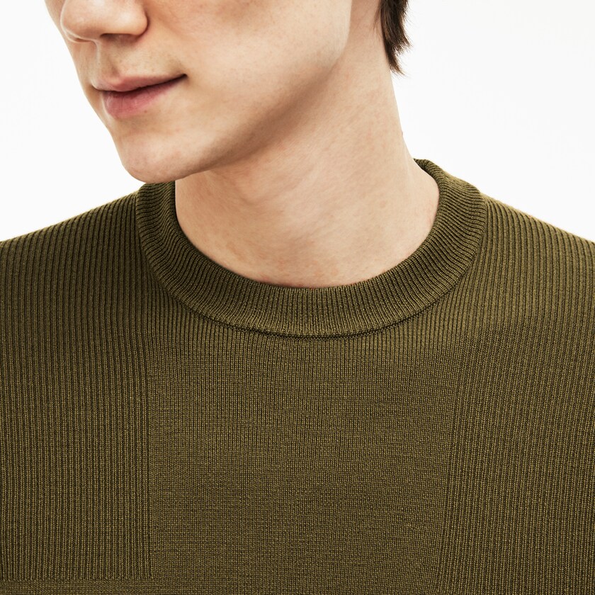 Suéteres Bege Masculino Lacoste Crew Neck Technical Knit MP3-61416O1