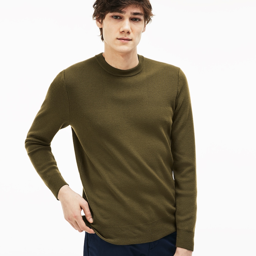 Suéteres Bege Masculino Lacoste Crew Neck Technical Knit MP3-61416O1