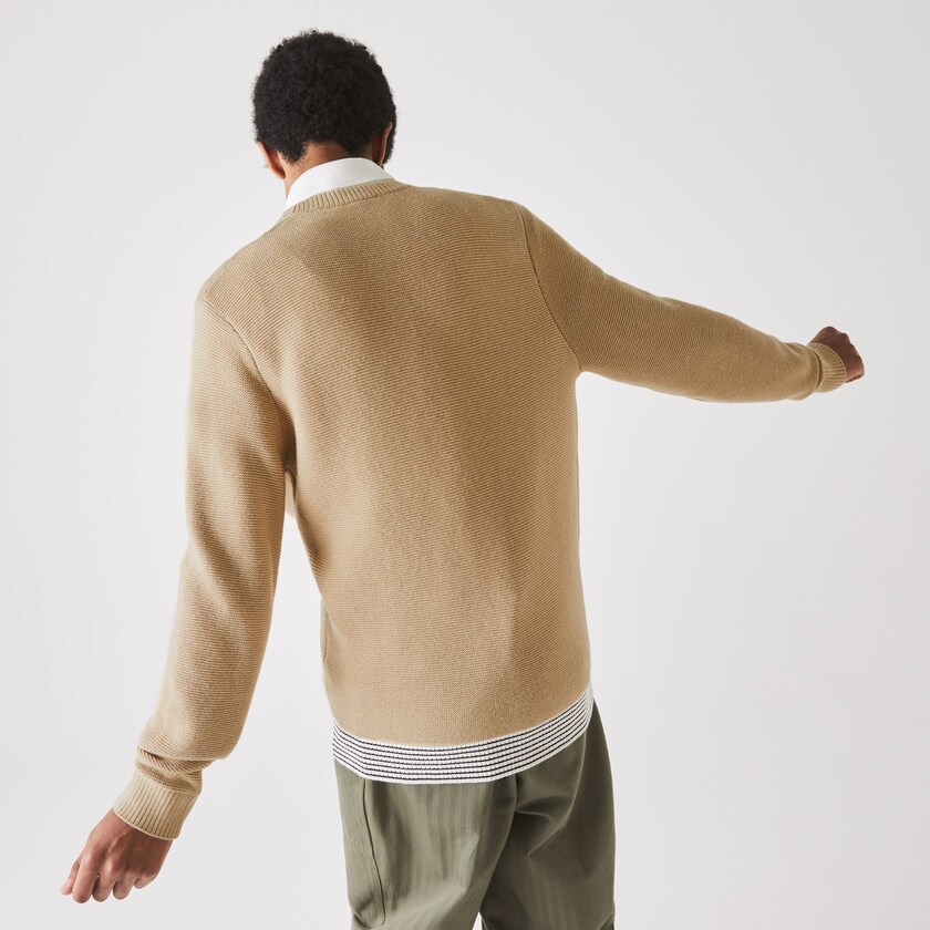 Suéteres Bege Branco Azul Marinho Azuis Masculino Lacoste Crew Neck Textured Wool And Cotton IW9-50465I1