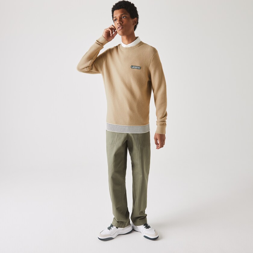Suéteres Bege Branco Azul Marinho Azuis Masculino Lacoste Crew Neck Textured Wool And Cotton IW9-50465I1