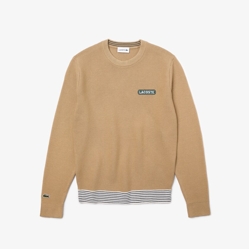 Suéteres Bege Branco Azul Marinho Azuis Masculino Lacoste Crew Neck Textured Wool And Cotton IW9-50465I1