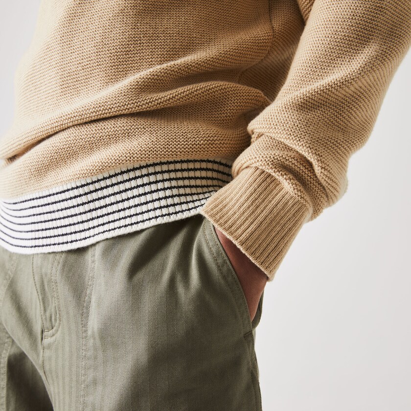 Suéteres Bege Branco Azul Marinho Azuis Masculino Lacoste Crew Neck Textured Wool And Cotton IW9-50465I1
