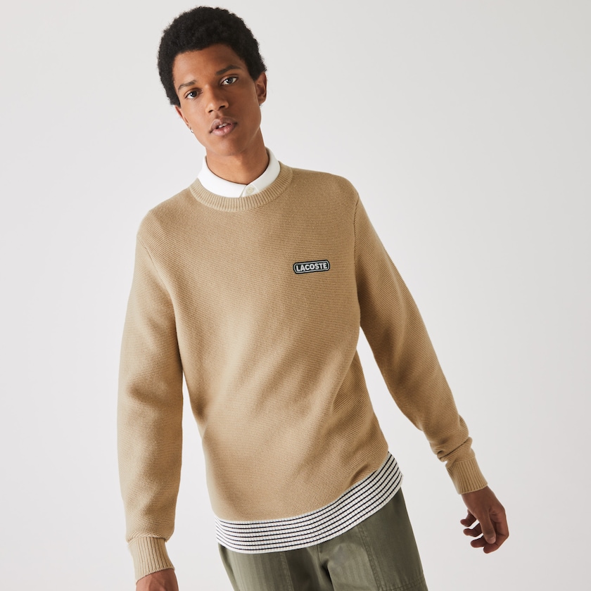 Suéteres Bege Branco Azul Marinho Azuis Masculino Lacoste Crew Neck Textured Wool And Cotton IW9-50465I1