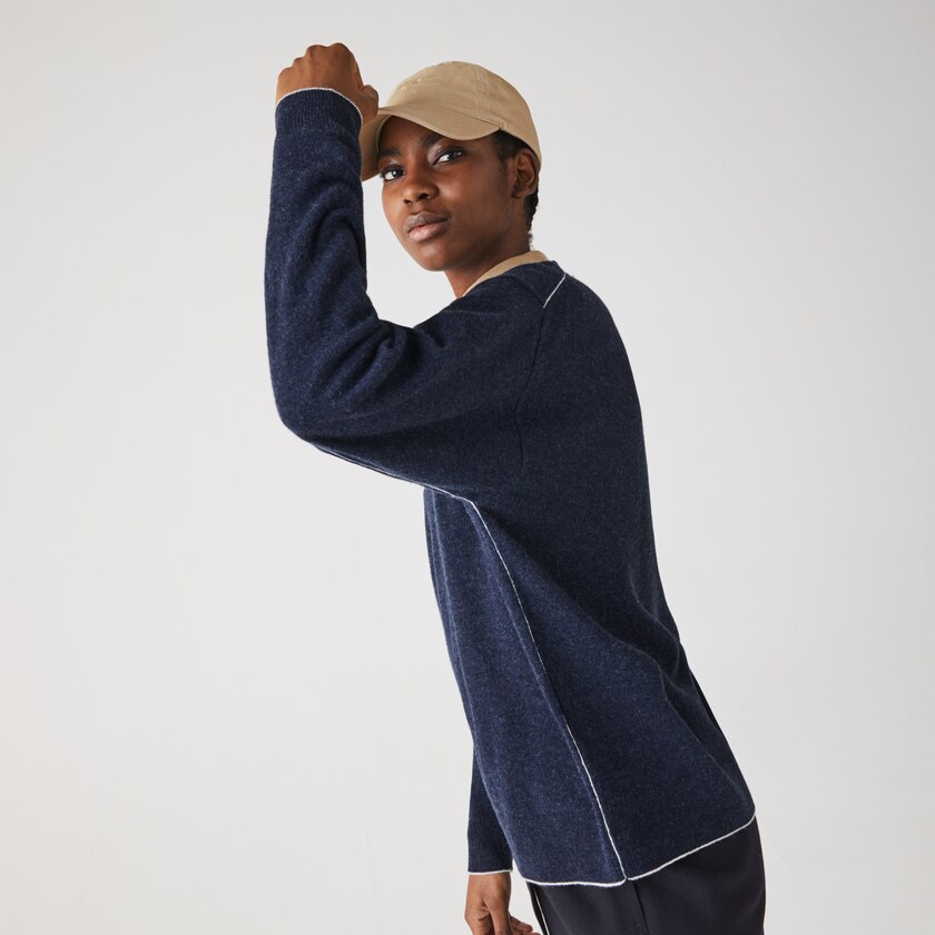 Suéteres Azuis Feminino Lacoste Crew Neck Wool OZ5-90429S3