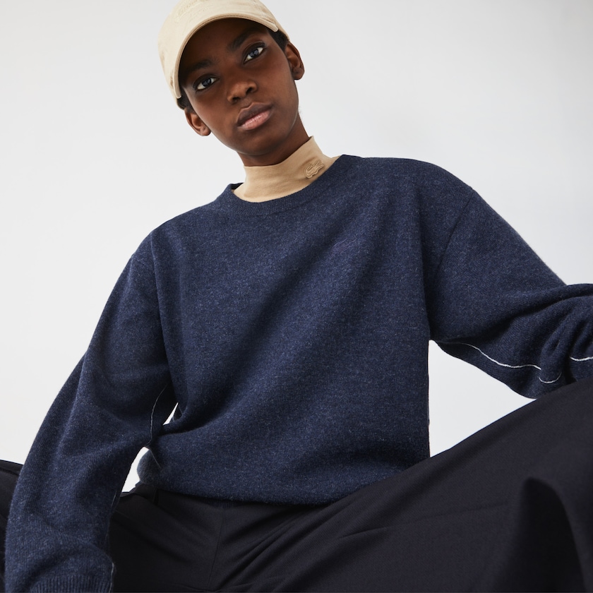 Suéteres Azuis Feminino Lacoste Crew Neck Wool OZ5-90429S3