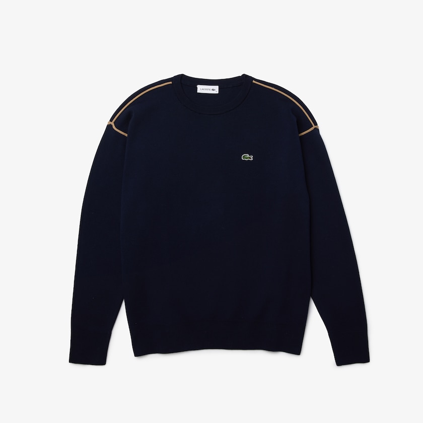 Suéteres Azul Marinho Azuis Bege Feminino Lacoste Crewneck Cotton BD6-51745Y2