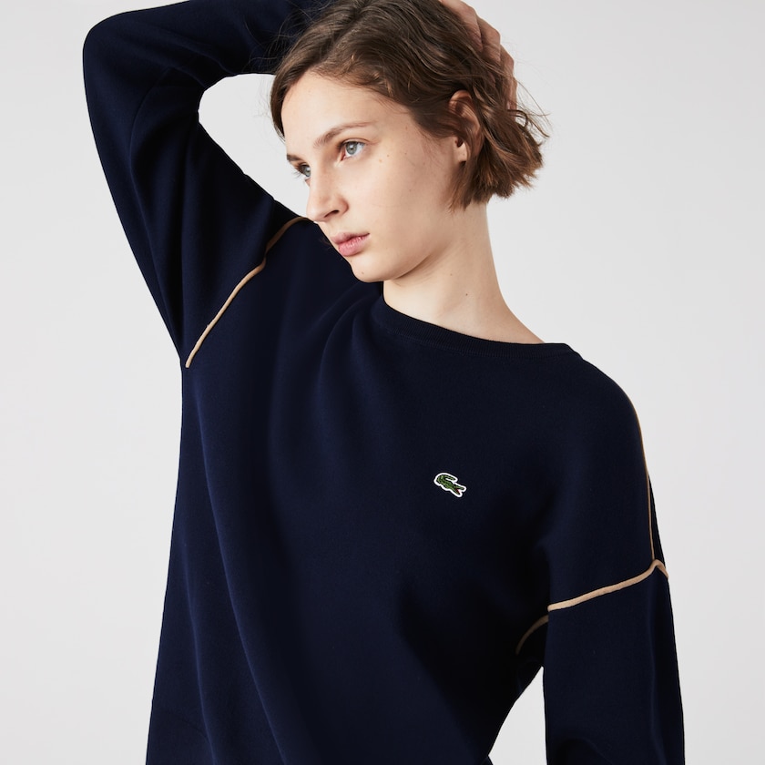 Suéteres Azul Marinho Azuis Bege Feminino Lacoste Crewneck Cotton BD6-51745Y2