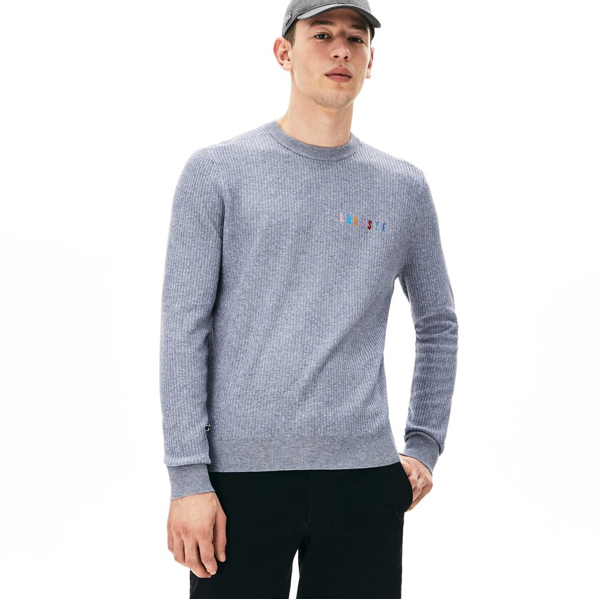 Suéteres Cinzentas Masculino Lacoste Crewneck Embroidered Cotton Blend TB4-09070T5