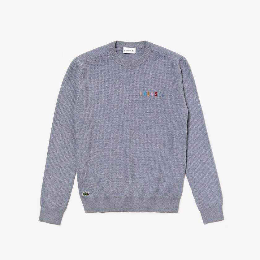 Suéteres Cinzentas Masculino Lacoste Crewneck Embroidered Cotton Blend TB4-09070T5
