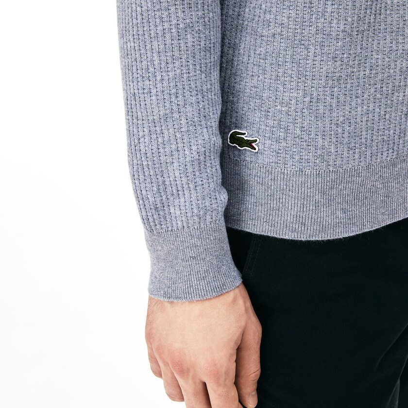 Suéteres Cinzentas Masculino Lacoste Crewneck Embroidered Cotton Blend TB4-09070T5