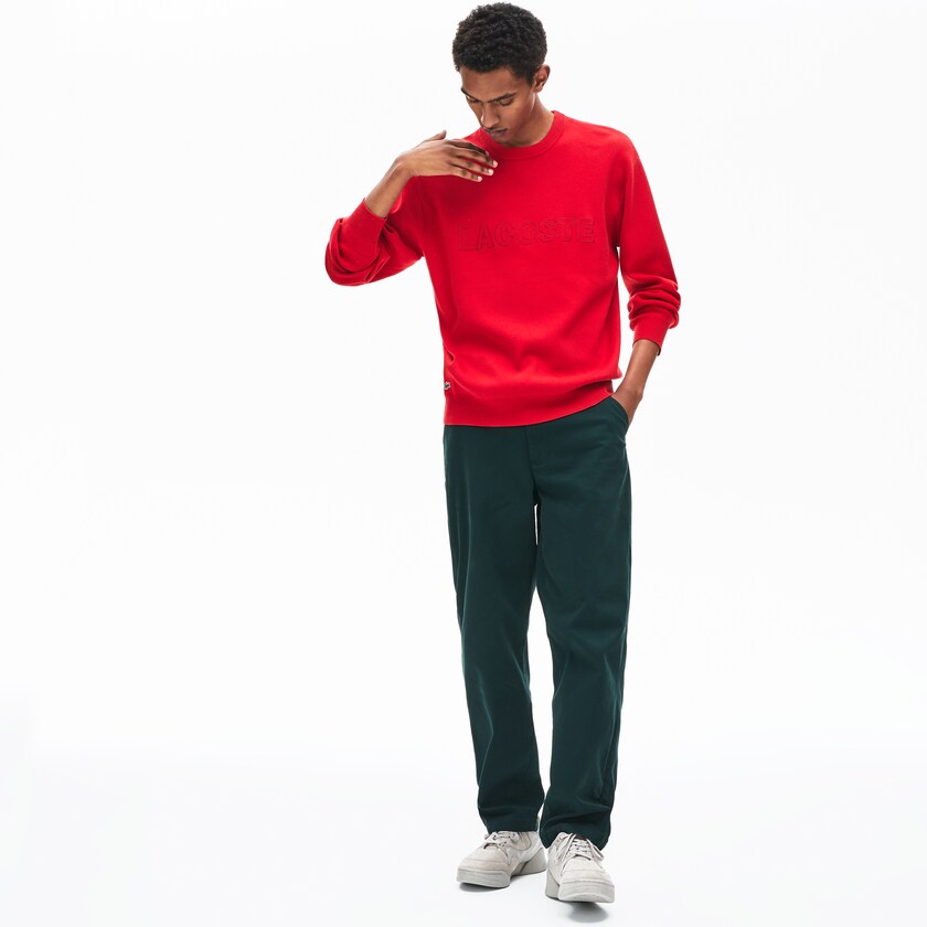 Suéteres Vermelhas Masculino Lacoste Crewneck Signature-Logo Knit IN9-72197W9