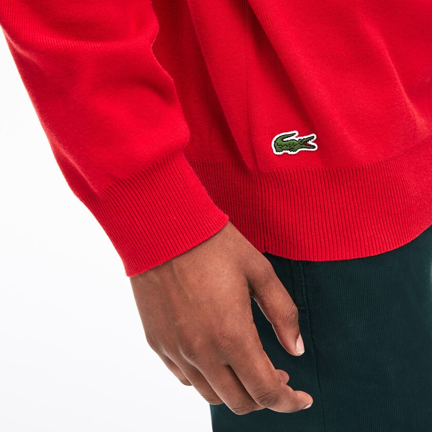 Suéteres Vermelhas Masculino Lacoste Crewneck Signature-Logo Knit IN9-72197W9