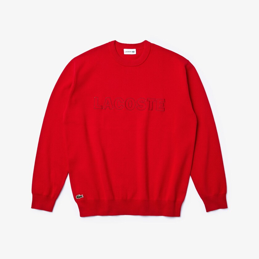Suéteres Vermelhas Masculino Lacoste Crewneck Signature-Logo Knit IN9-72197W9