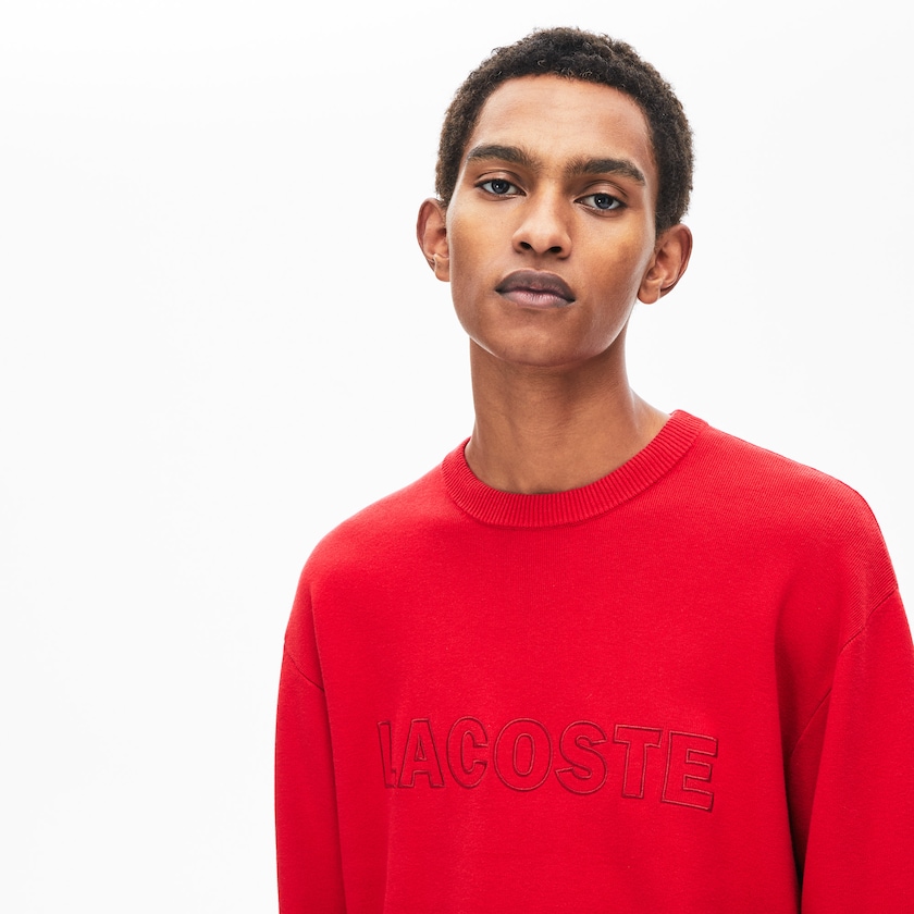 Suéteres Vermelhas Masculino Lacoste Crewneck Signature-Logo Knit IN9-72197W9