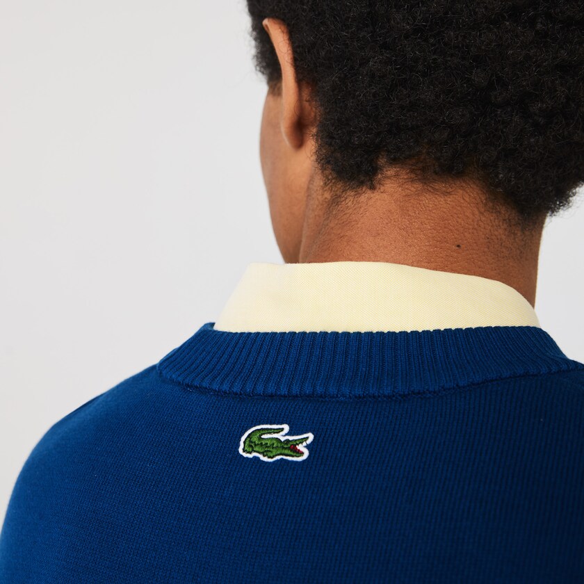 Suéteres Azuis Branco Masculino Lacoste LIVE Striped Cotton Crew Neck LE7-18661K7