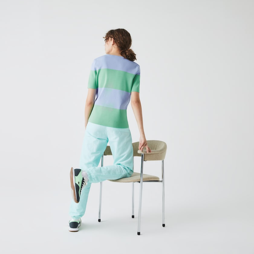 Suéteres Azuis Verdes Feminino Lacoste LIVE Striped Knit RX8-86658F4