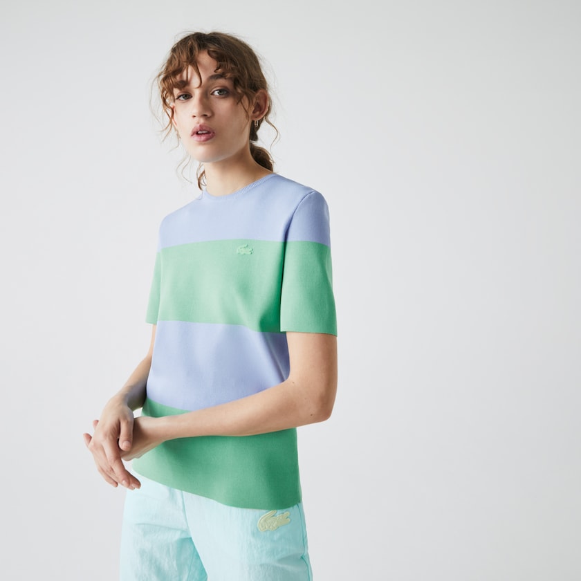 Suéteres Azuis Verdes Feminino Lacoste LIVE Striped Knit RX8-86658F4