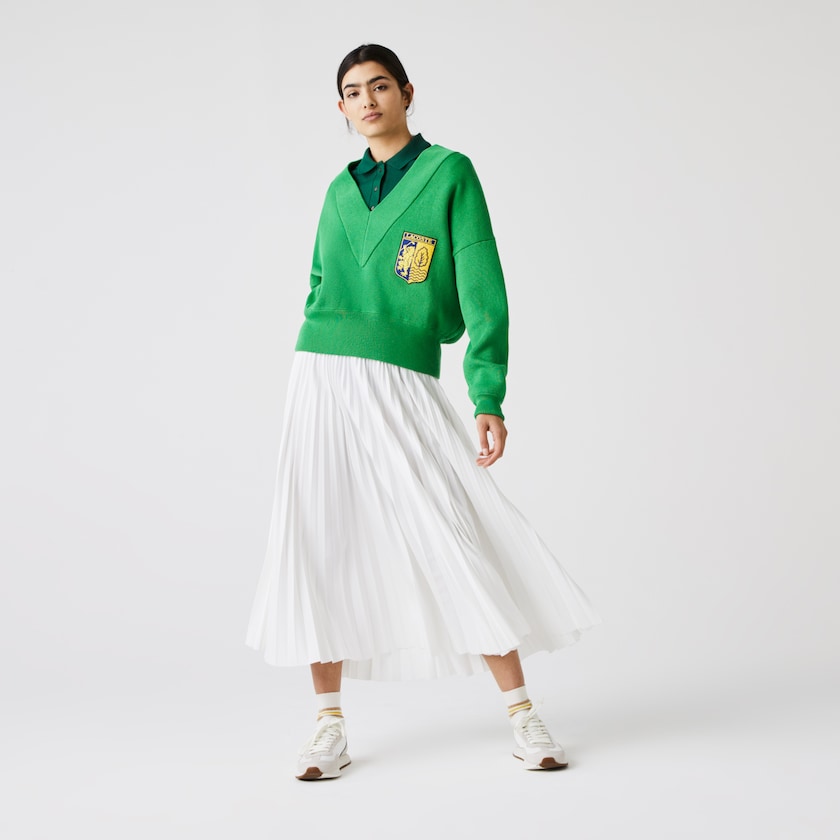 Suéteres Verdes Feminino Lacoste LIVE V-Neck Emblem EL1-83868G0