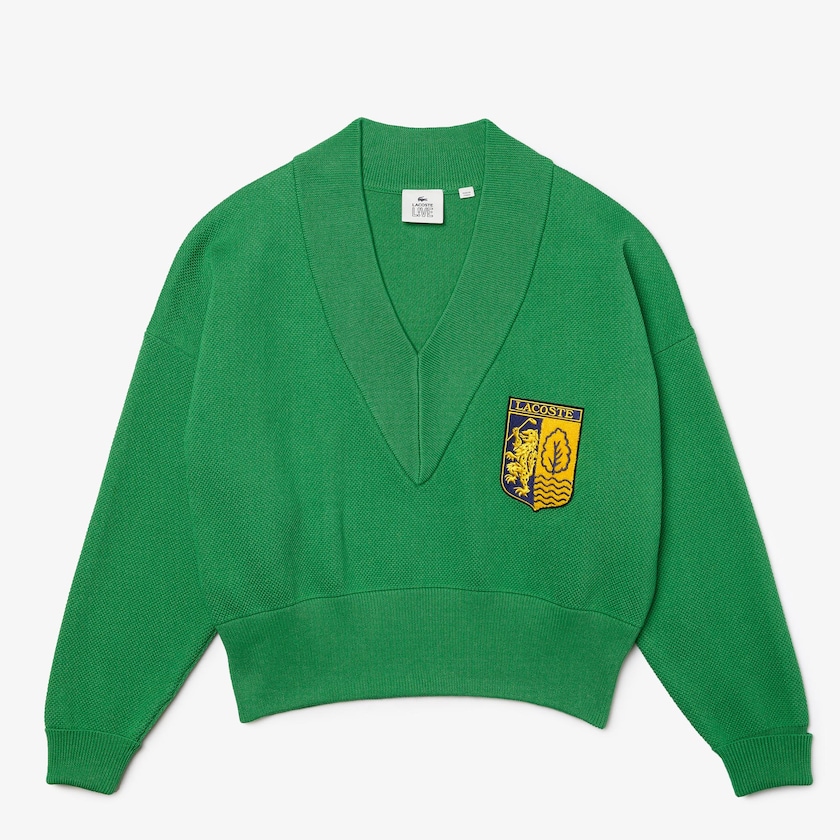 Suéteres Verdes Feminino Lacoste LIVE V-Neck Emblem EL1-83868G0