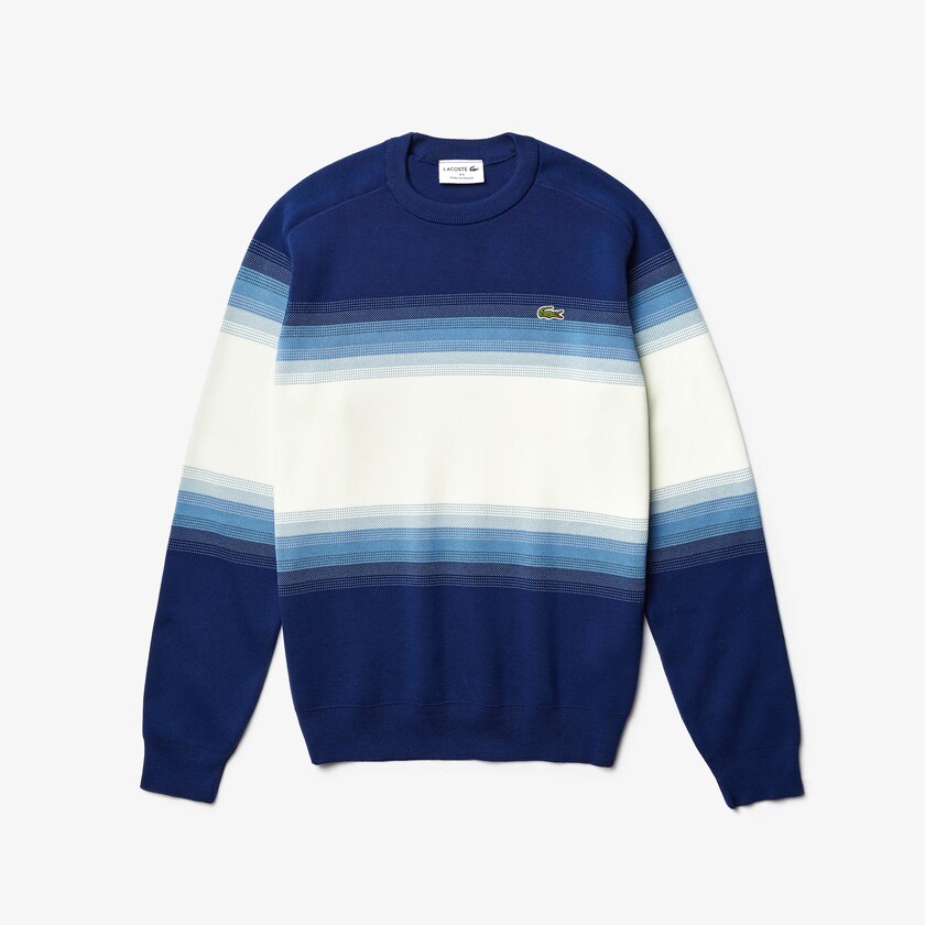 Suéteres Azul Marinho Azuis Azuis Branco Masculino Lacoste Made In France Degraded Cotton Crew Neck ZA0-22772J5