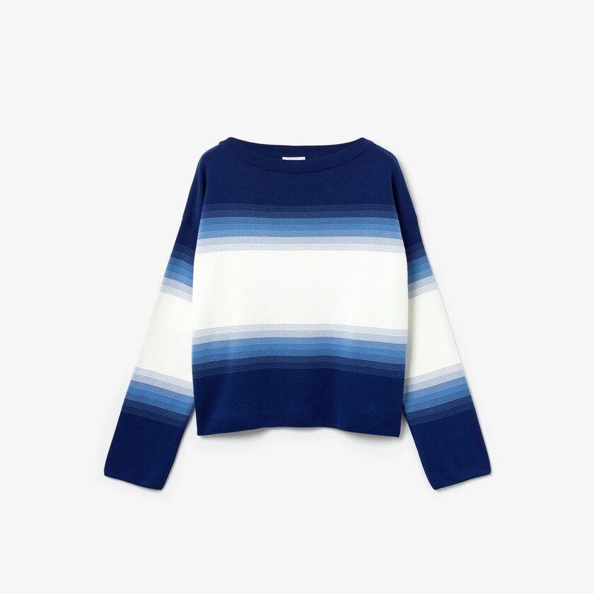 Suéteres Azul Marinho Azuis Azuis Branco Feminino Lacoste Made in France Organic Loose Fit Ombré-Stripe QX8-00440Y3