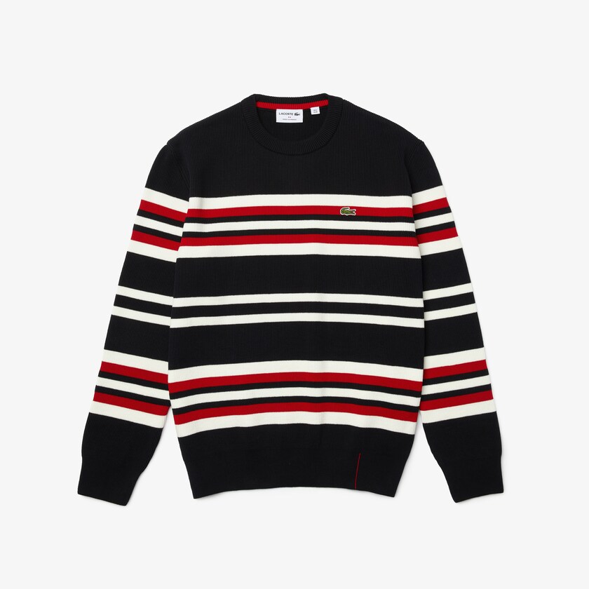 Suéteres Azul Marinho Azuis Branco Vermelhas Masculino Lacoste Made in France Striped Organic Cotton Crew Neck RO8-37673H1