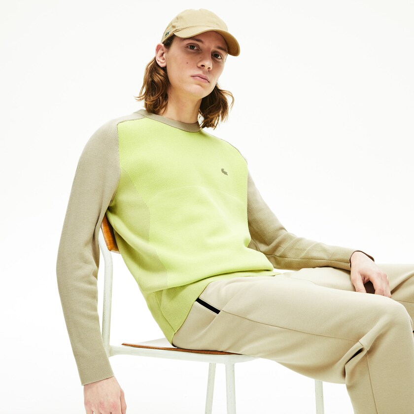Suéteres Bege Amarelas Masculino Lacoste Motion Breathable Color-Block ZS4-55085F0