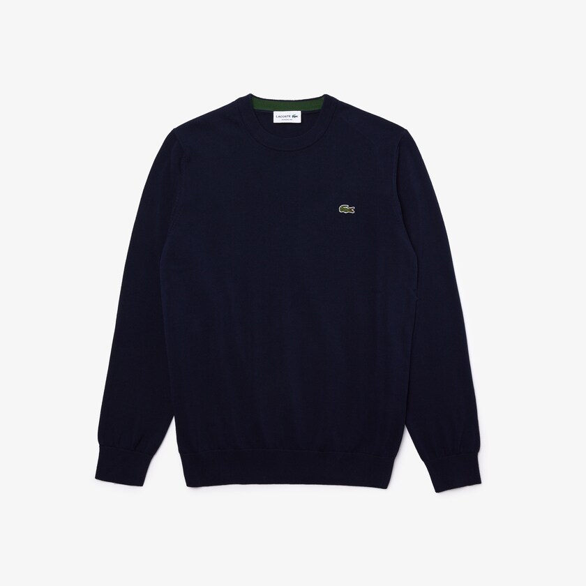 Suéteres Azul Marinho Azuis Masculino Lacoste Organic Cotton Crew Neck YA0-23542I1