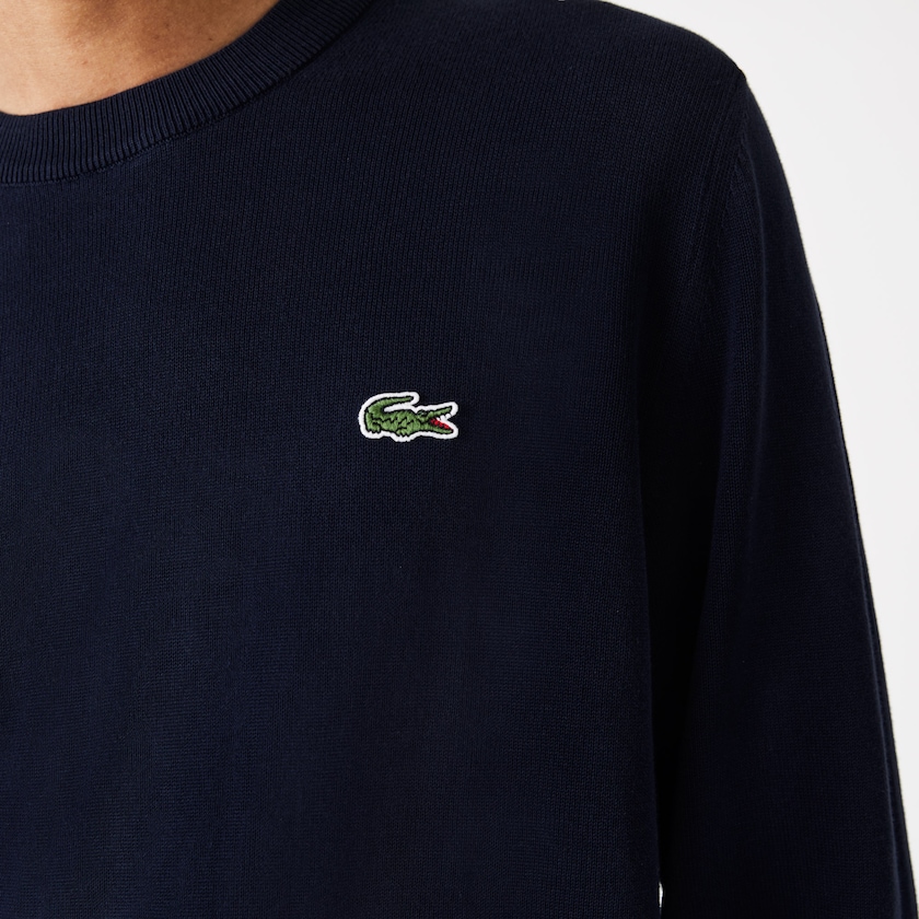 Suéteres Azul Marinho Azuis Masculino Lacoste Organic Cotton Crew Neck YA0-23542I1